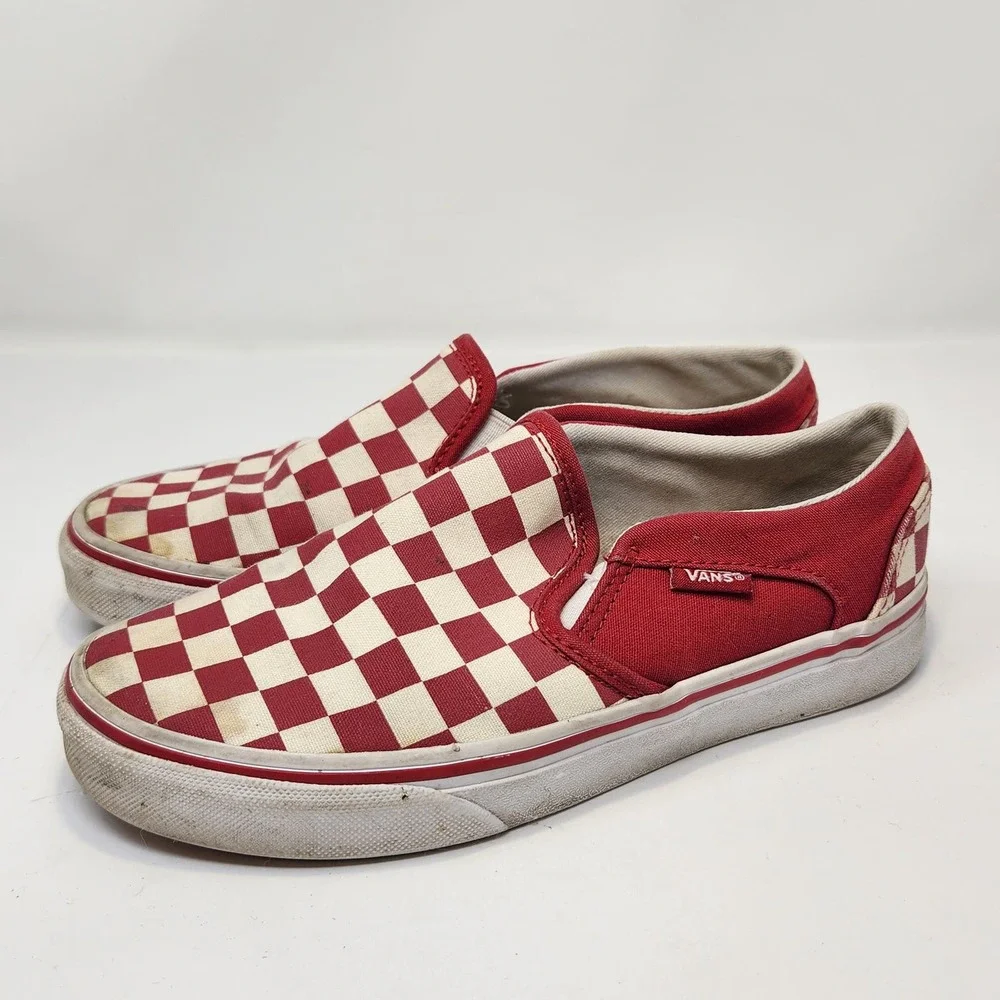Vans Red and White Checkered Athletic Shoes - Picture 6 of 10
